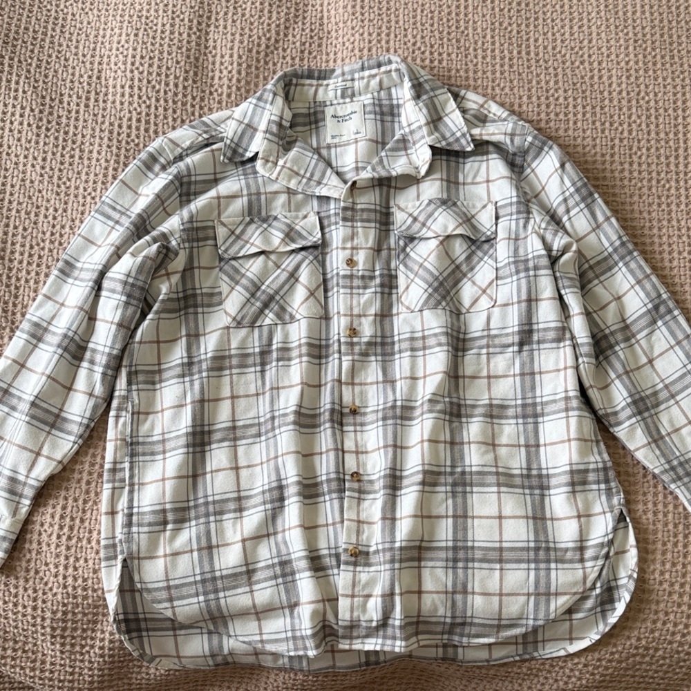 Abercrombie & Fitch Oversized Plaid Shirt - Gray and Brown